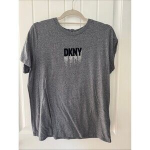 DKNY Heather Gray Logo Tee with Rhinestone Drip